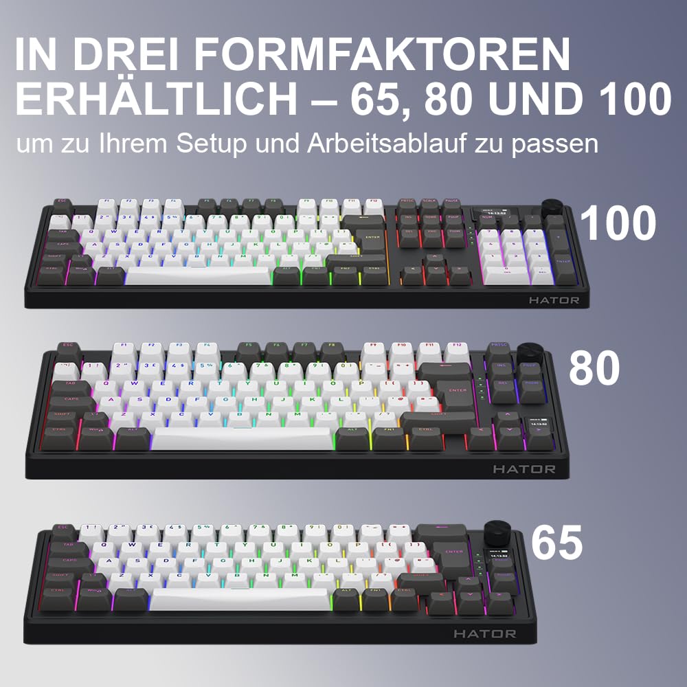 HATOR Skyfall 100 PRO Wireless Mechanische Gaming-Tastatur Silent Switches 8000Hz PBT-Keycaps Schwarz EU Layout
