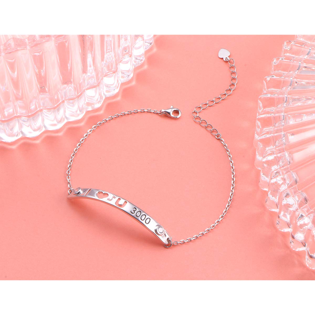 Regalos para el día de la madre, plata de ley 925, pulseras inspiradoras con mensaje "I Love You More/3000 para mujeres, niñas, adolescentes, familia, amor, brazalete, joyería ajustable de 7 + 2