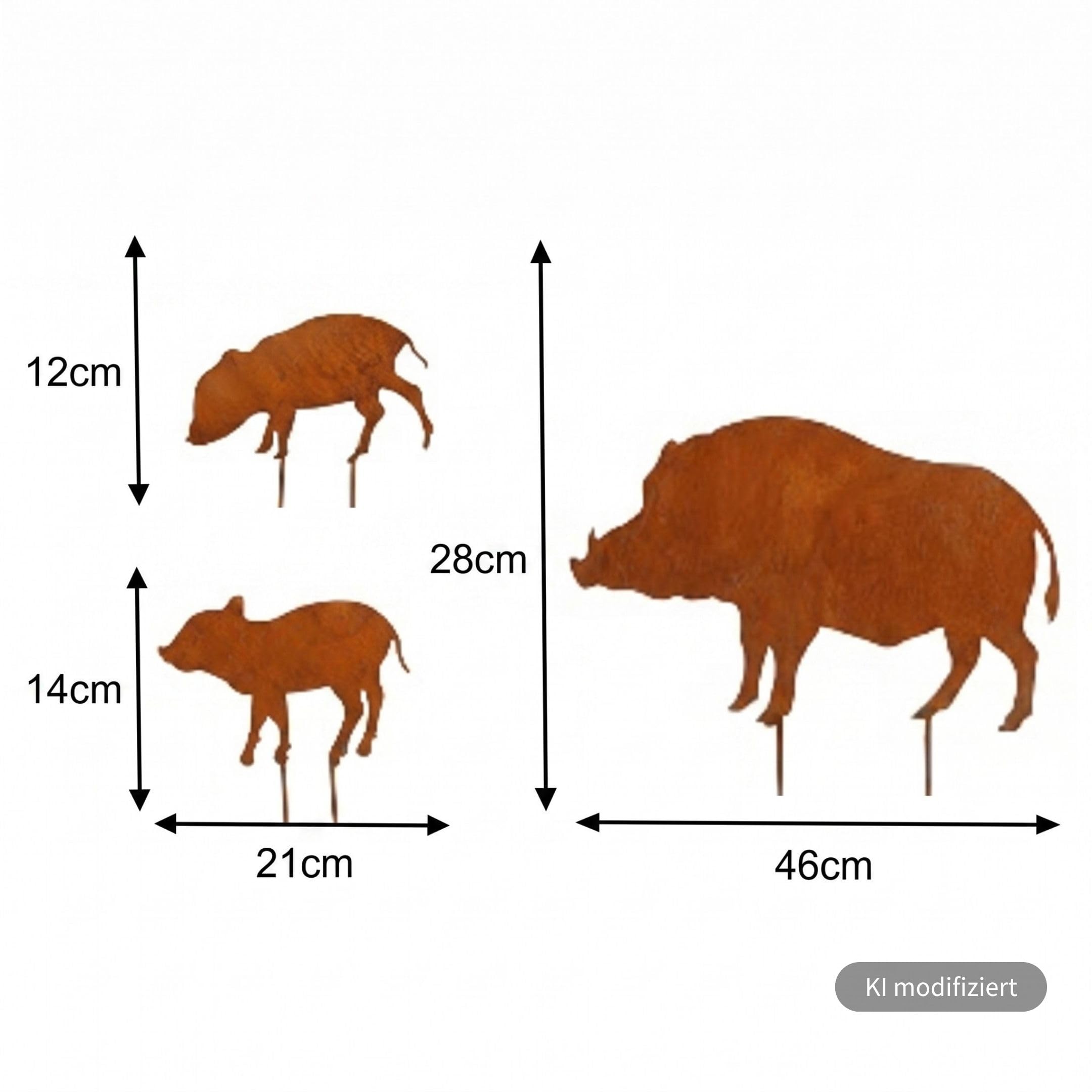 Storm's Gartenzaubereien Gartenstecker Wildschwein Figuren 1 großes Schwein und 2 kleine Ferkel in Rostoptik 46xH28cm