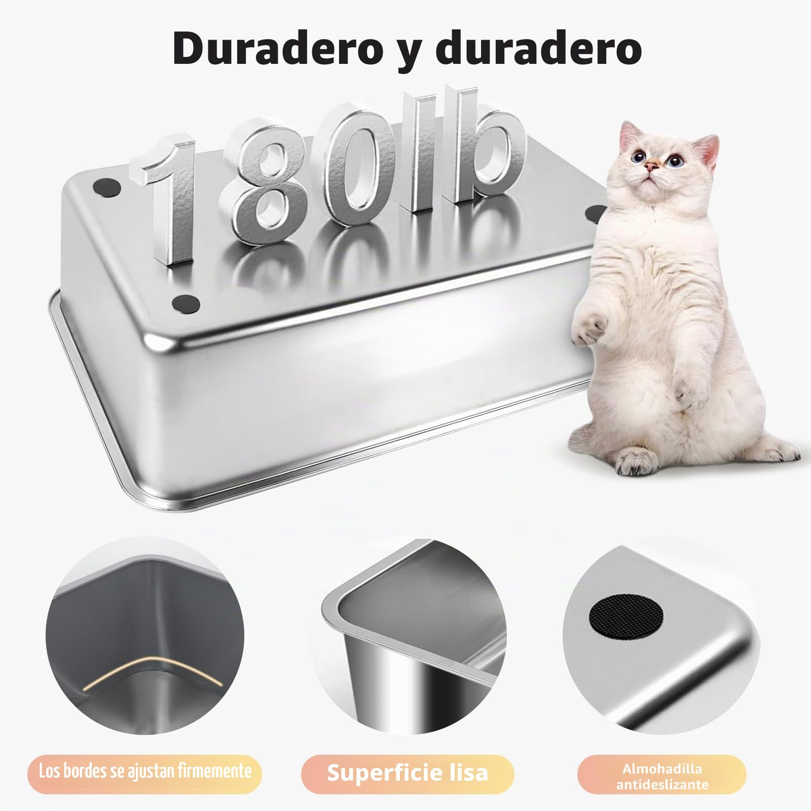 Caja de Arena para Gatos de Acero Inoxidable con Tapa, Bandeja de Arena de Metal extraíble de Alta Cara Cerrada con Bandeja de tamizado, Cuchara, Antiadherente, fácil Limpieza (Gris)