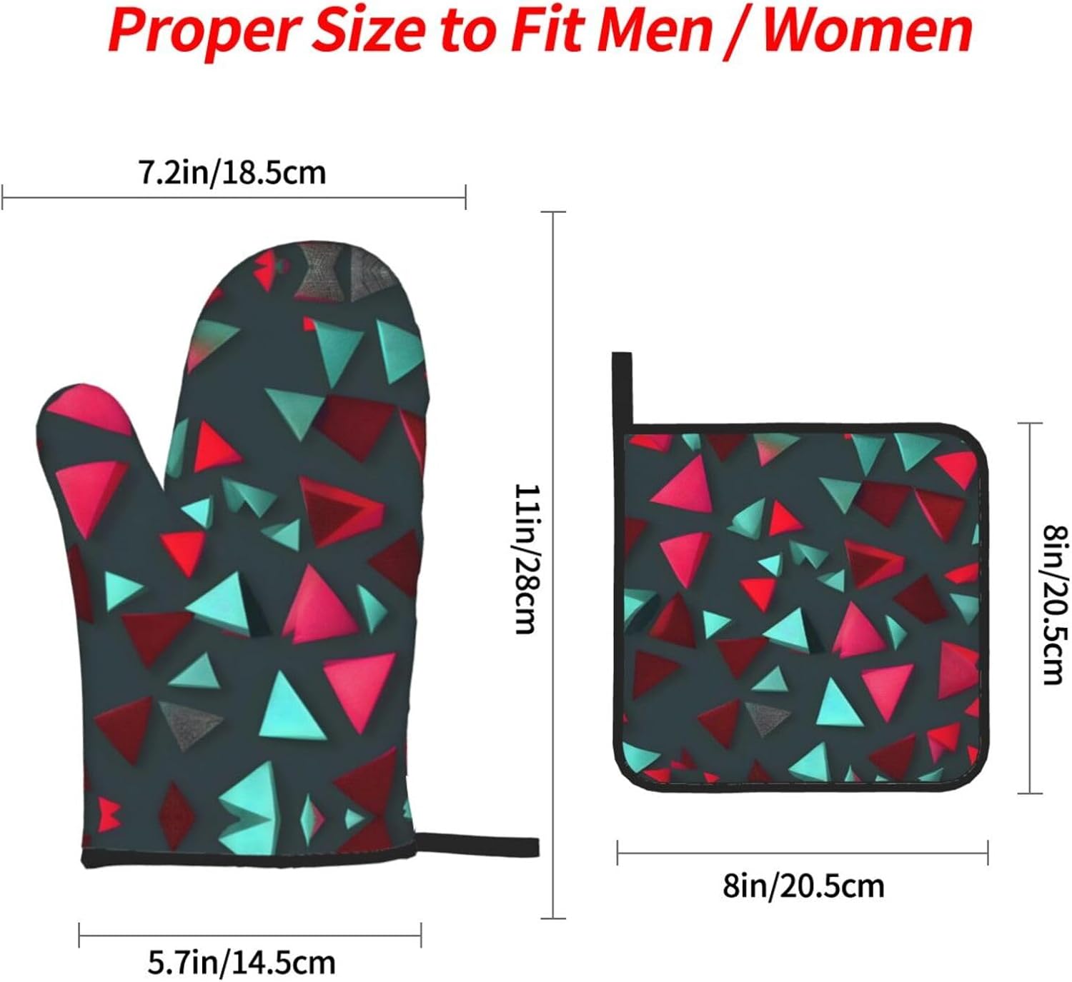 Triangular pattern Oven gloves and heat-resistant mat 4-piece set. Suitable for grilling, microwave oven frying, and baking