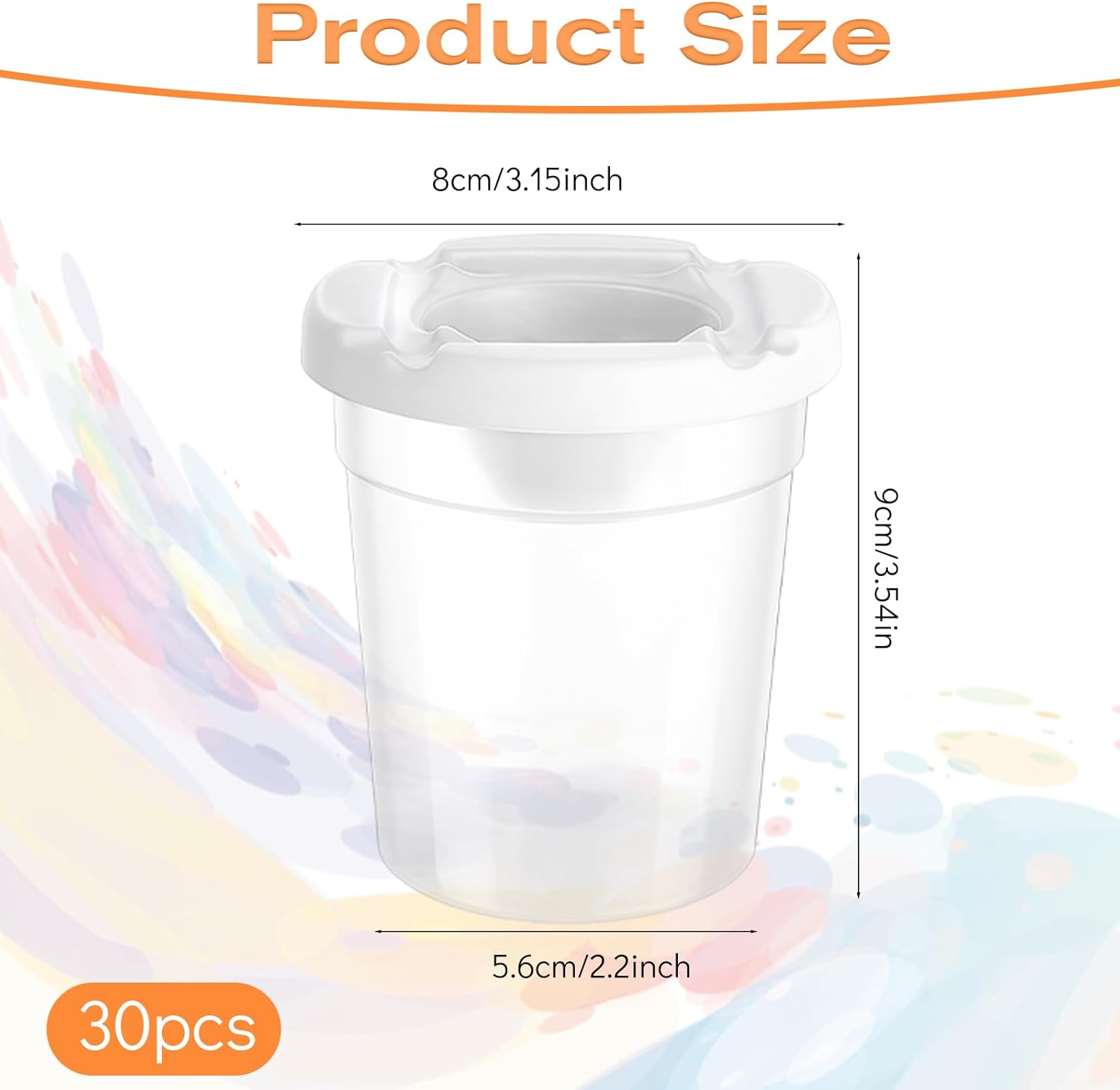 LIQWEI 30 Pack No Spill Paint Cups with Lids for Kids, Reusable Spill Proof Paint Water Cup Plastic Containers for Painting School Classrooms Arts Crafts Supplies (3 x 3 Inch) - Image 2