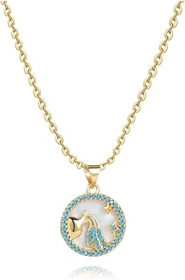 MiniJewelry 12 Constellations Signs Zodiac Pendant Necklace for Women Horoscope Astrological Birthday Gold Opal Cubic Zirconia