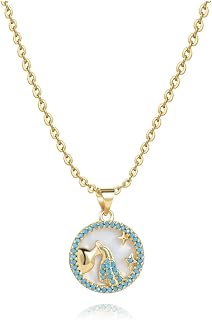 MiniJewelry Astrology Zodiac Necklaces for Women Girls Family Best Friends Constellations Horoscope Astrological Signs Round Gold Opal Pendant Birthstones