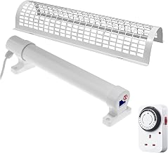Morris 2ft Tube Heater Set with 24-Hour Mechanical Timer Plug & Safety Guard - 120W Efficient Tubular Heater for Wardrobes, Airing Cupboards & Damp Prevention - IP55 Rated, Easy Fit Brackets