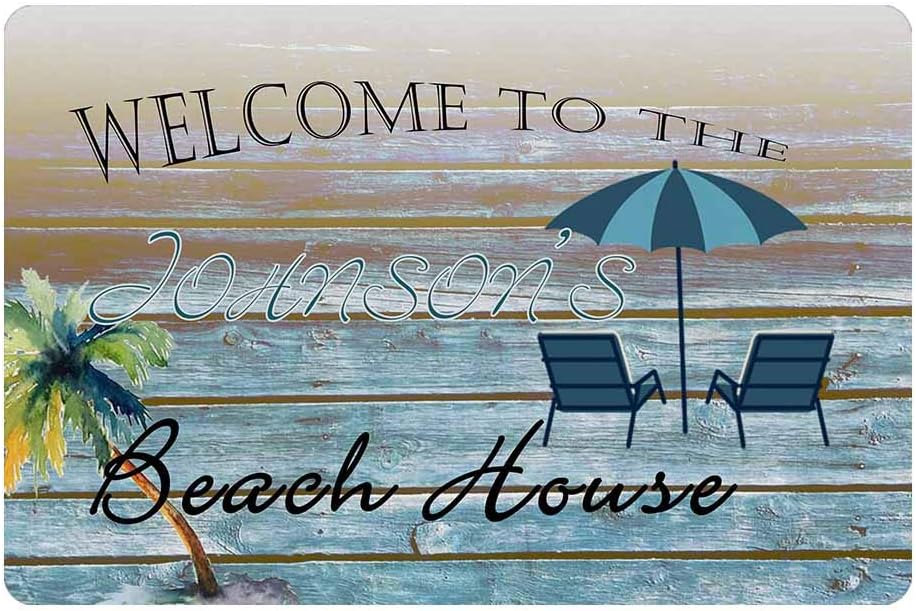 Artsadd Personalized Name on Doormat 24" X 16" Indoor Outdoor with Welcome to Our Beach House Door Mat Area Rug Decor Customized Welcome Mat