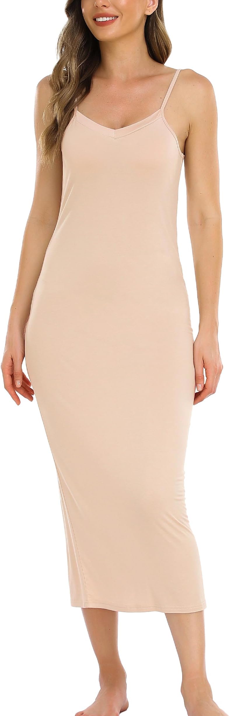 Vlazom Women's Nightdresses, Long Slip Dress for Ladies Soft Full Slip Petticoat Spaghetti Strap Chemises V Neck Negligee Nightgown S-3XL