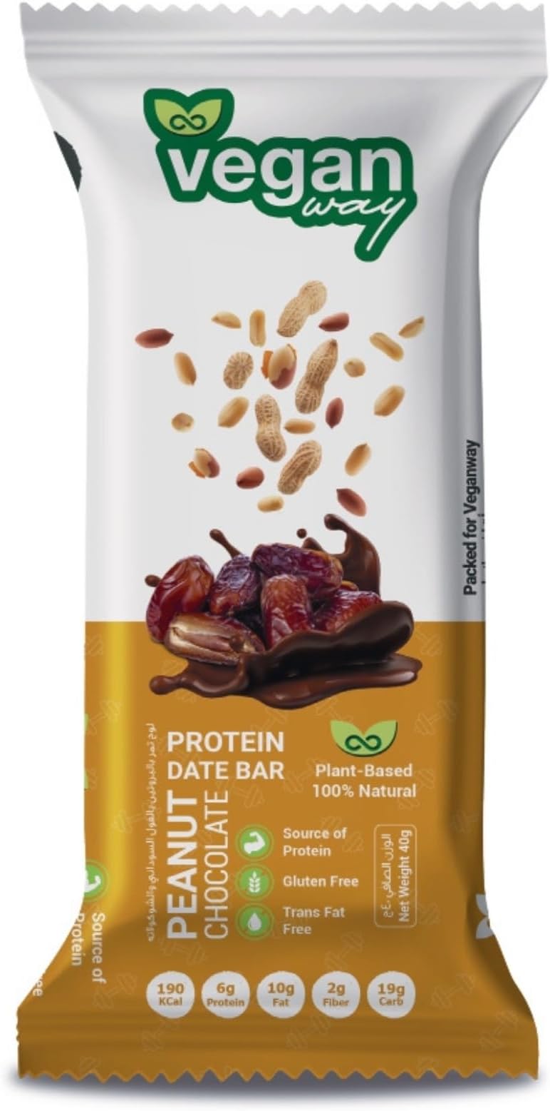 Vegan Way High Protein Peanut and Dates Granola Bars | All Natural, Clean Ingredient Breakfast & Cereal Snack Gluten Free Dairy Soy 1x40g