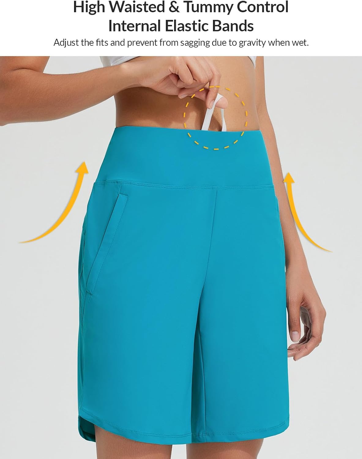 baleaf Women's 9" Long Swim Shorts with Zipper Pockets High Waisted Board Shorts for Swimming with Liner UPF 50+ - Image 3