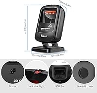 Vista 8 de Eyoyo Escáner de código de barras de escritorio 1D 2D, lector de código de barras con cable USB omnidireccional manos libres, captura códigos