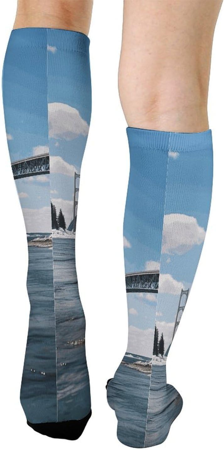 Mackinac Suspension Bridge Knee High Soccer Socks Moisture Wicking