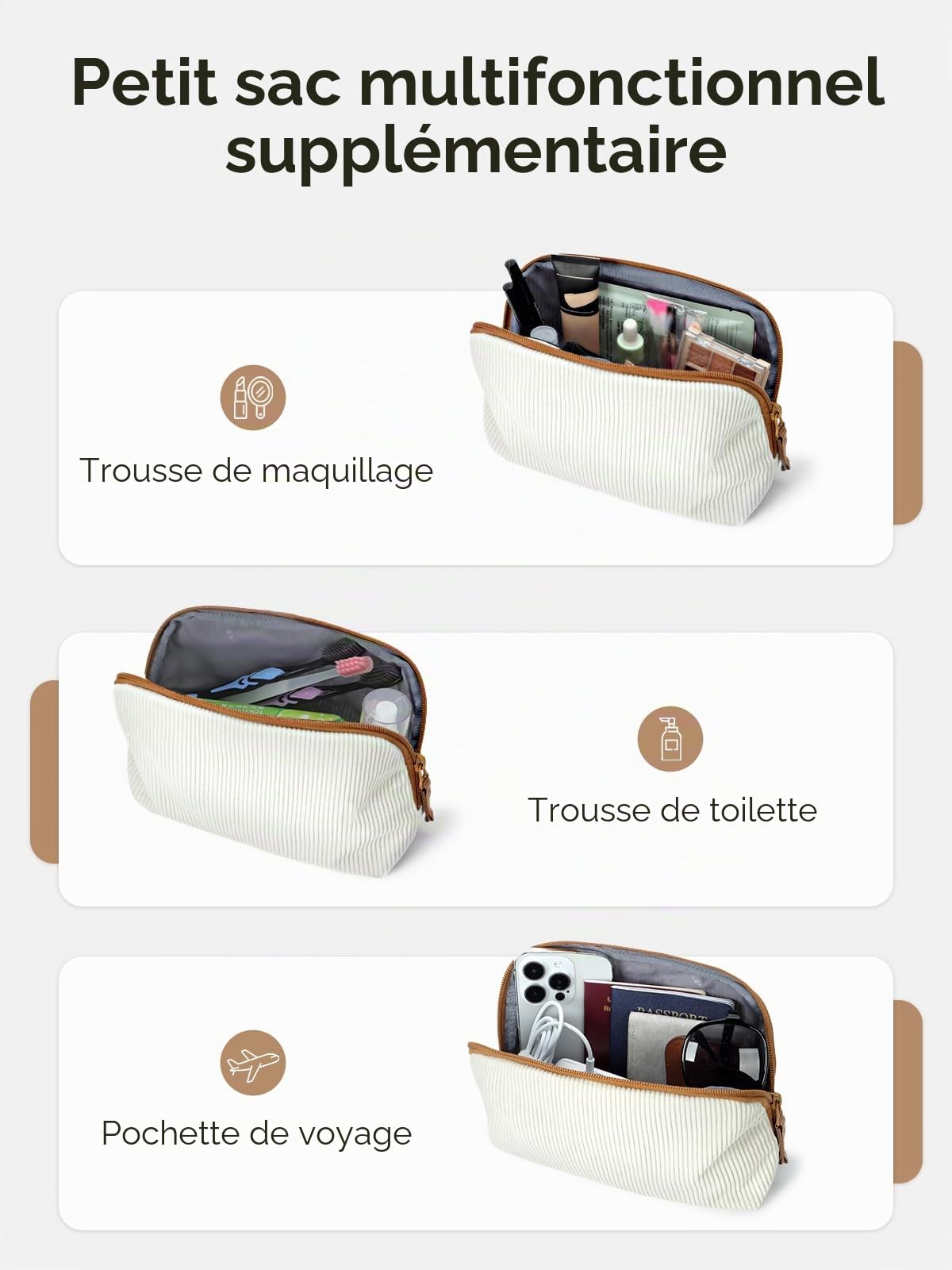 Sac de Voyage Femme en Velours Côtelé, Sac Sport Léger 24 L, Sacs Weekend Bagage à Main avec Trousse Toilette et Sacs Imperméable en PVC Idéal pour l'hôpital Voyages Vacances Sport, Beige