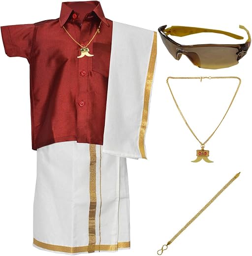 AMIRTHA FASHION Boys Traditional Dhoti &amp; Shirts SET WITH ACCESSORIES (XU-0TCY-UP67)