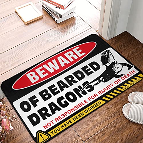 COTECI Doormat Funny Outdoor Beware Of Bearded Dragons Rug, Size: 40X60CM, White, Non Slip, Both Indoor & Outdoor, Casual Style