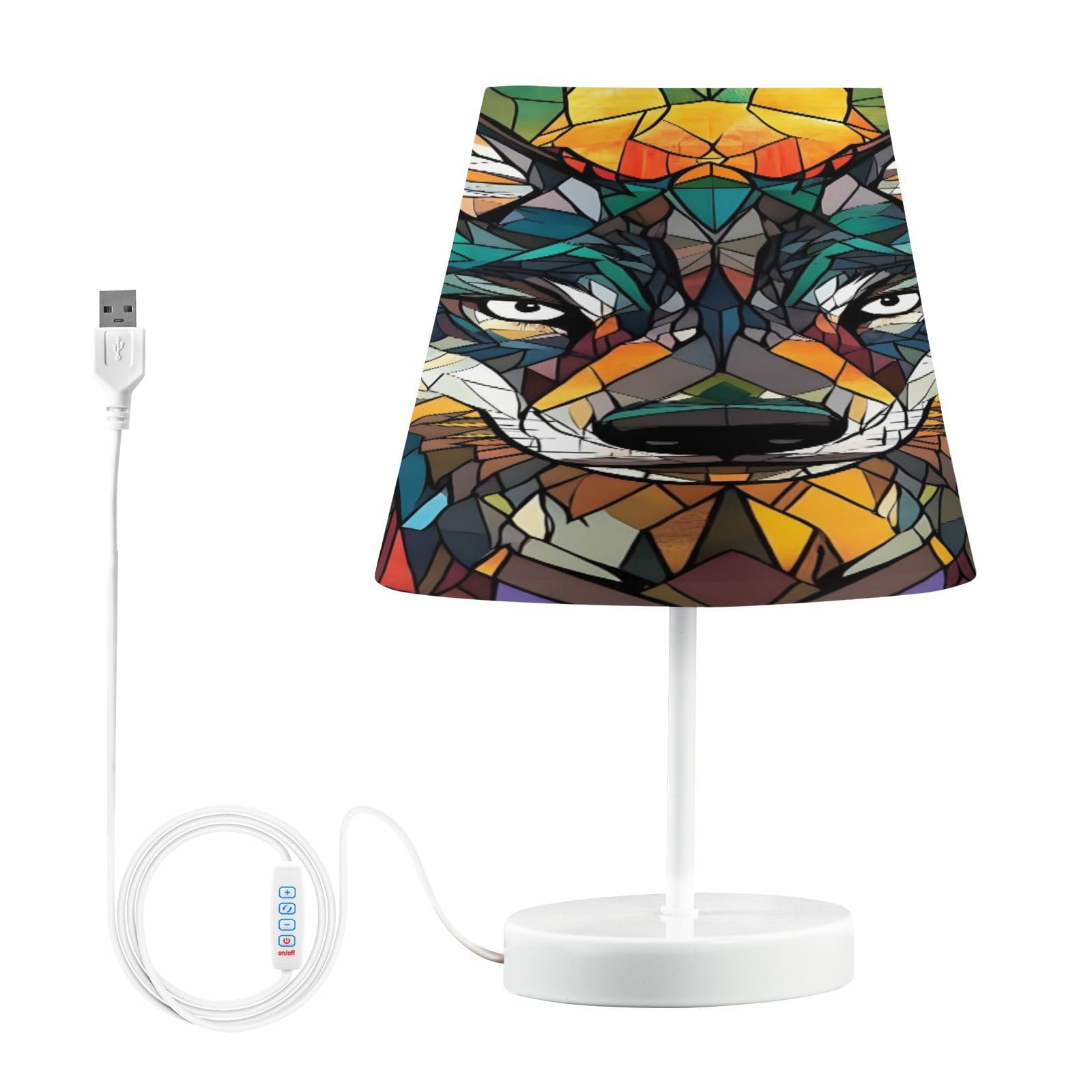 Mnsruu Lámpara de mesita de noche con diseño de lobo y vitrales, lámpara de mesa de galaxia, bombillas LED, lámpara de escritorio, pantallas de tela para dormitorio, sala de estar, mediana