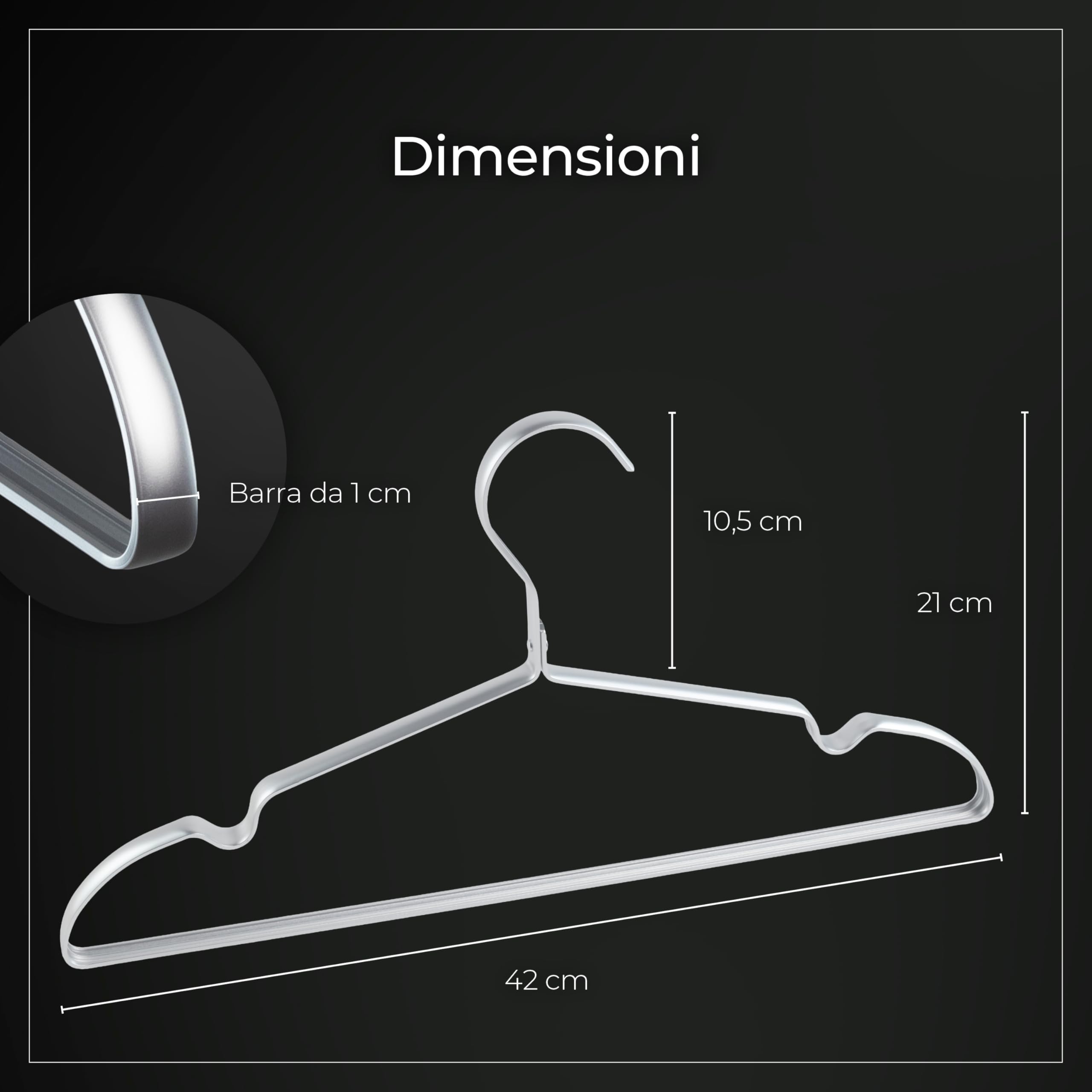 Parusia Appendiabiti in Argento, 42 cm di larghezza, 1 cm di spessore, Appendiabiti in Metallo Inox, Stabile, per Salvaspazio e Organizzazione dell'armadio, Appendiabiti (20)