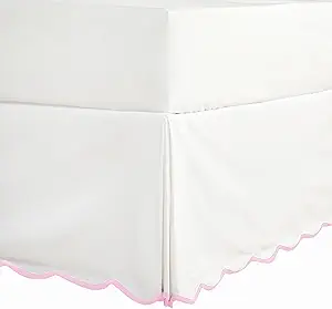 HIG Off-White Chic Queen Bed Skirt - Easy Fit Scallop Edge Pleated Bedskirts, 14 Inch Drop Anti-Slip Dust Ruffle, Thick Fabric for Enhanced Privacy, Pre-Washed for Long-Lasting Use(N60022)