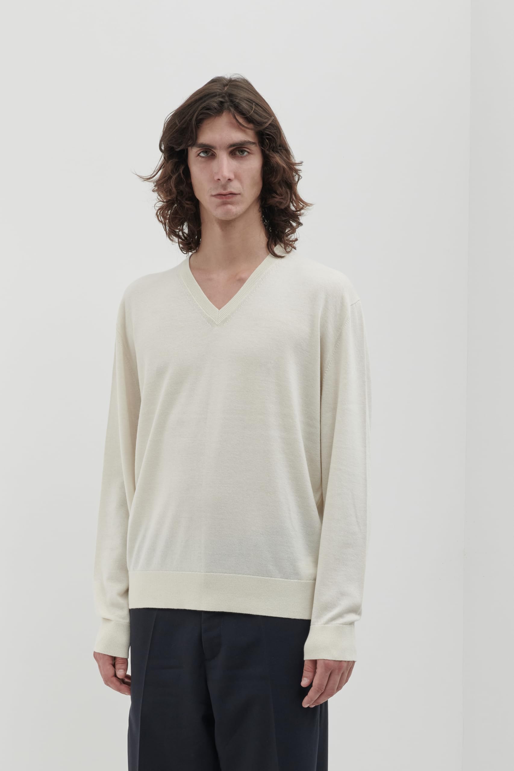 Diana Studio - Maglia con Scollo a V in Lana Merino Extrafine e Cotone Organico, Uomo, Maniche Lunghe, Casual Fit