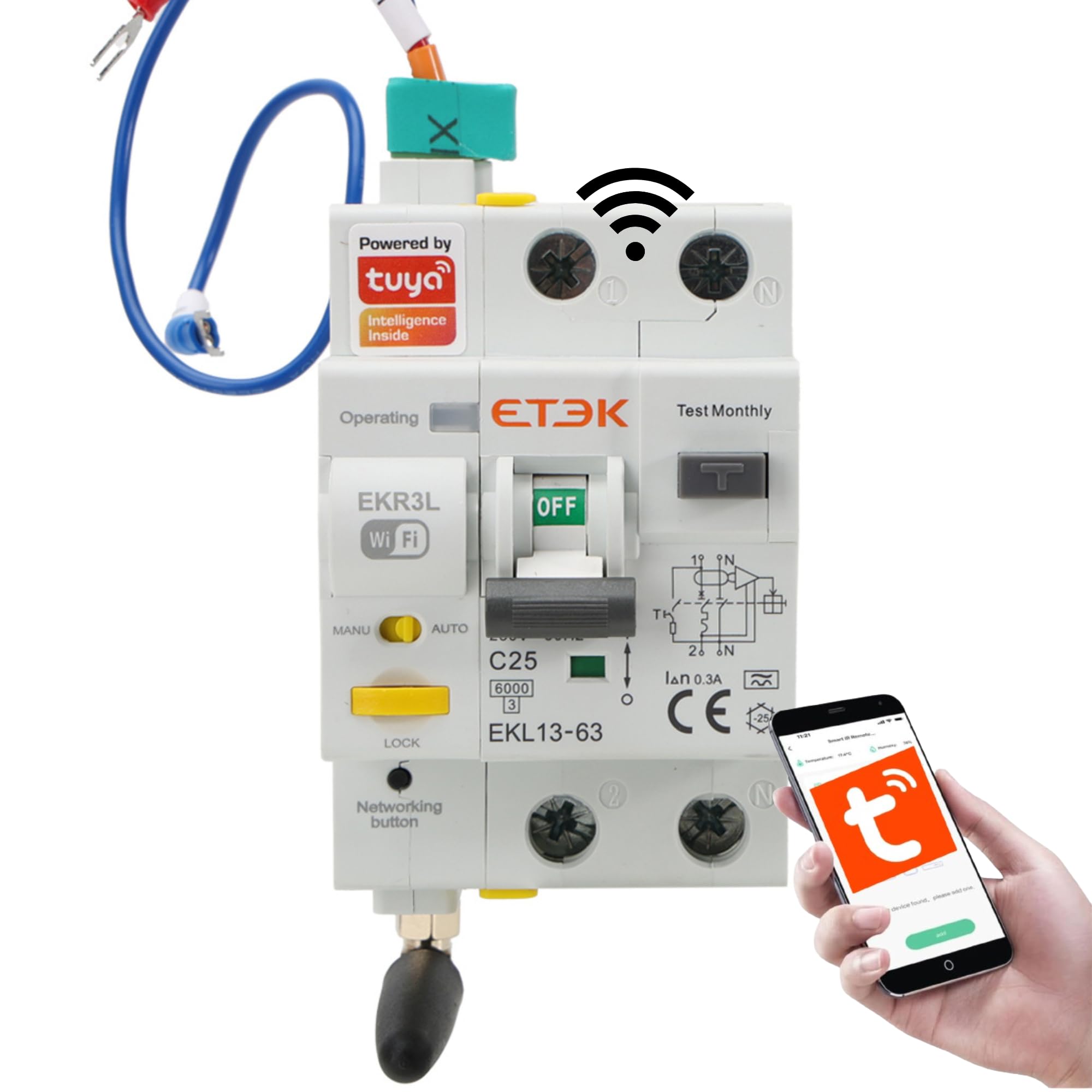 Differenziale Ricaricabile tramite WIFI - 25A 300mA - RCBO con Protezione da Sovracorrente - Superimmunizzato Classe A - Controllo Remoto tramite App Tuya