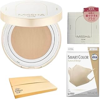Pikotta ミシャ (MISSHA) グロウ クッション <ライトタイプ> No.21P ピンクベージュ1個＆ 超快適マスク スマートカラー 風邪・花粉用 プリーツタイプ 不織布マスク ふつうサイズ オールシーズン カラーマスク7枚入り1袋