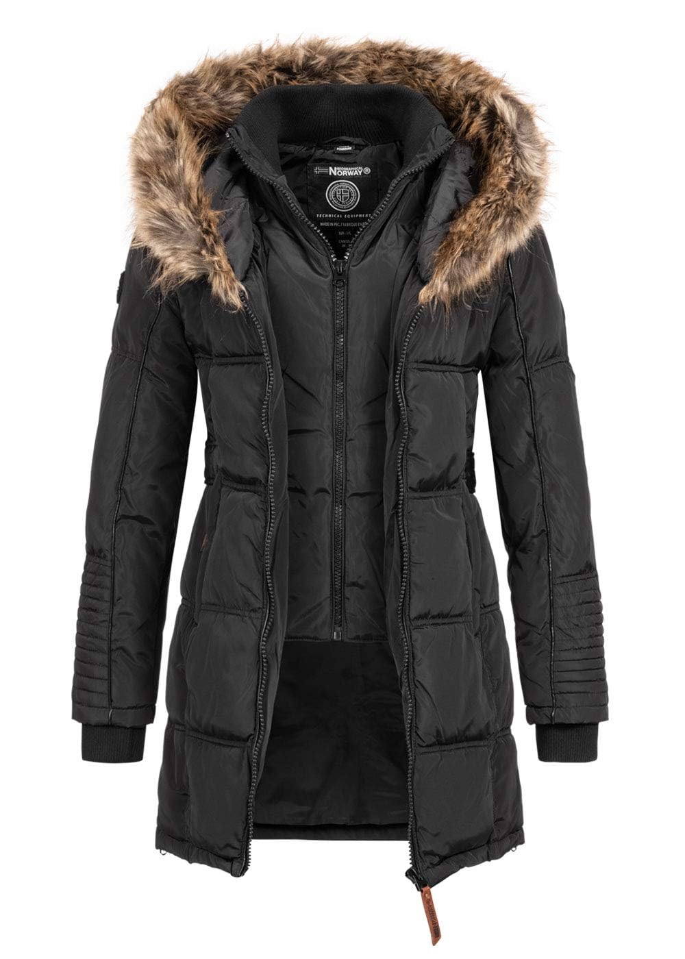 Geographical Norway Belissima - Chaqueta de invierno para mujer con capucha de piel