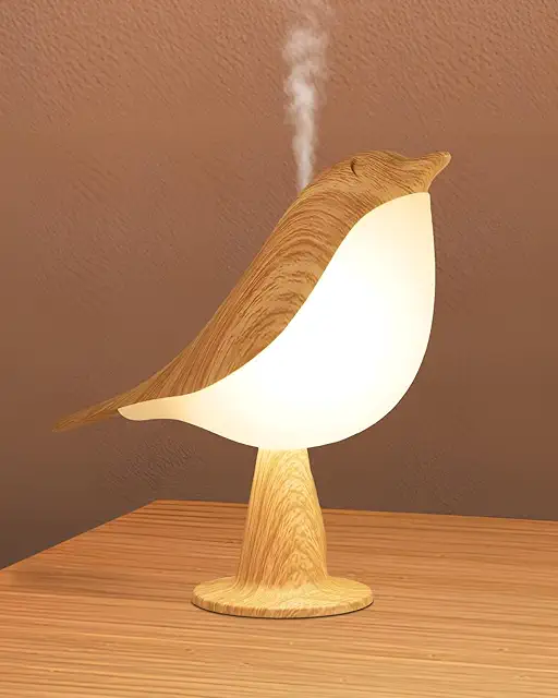 Lampe de Chevet Tactile Rumicet - Forme Oiseau Bois, Dimmable, Aromathérapie