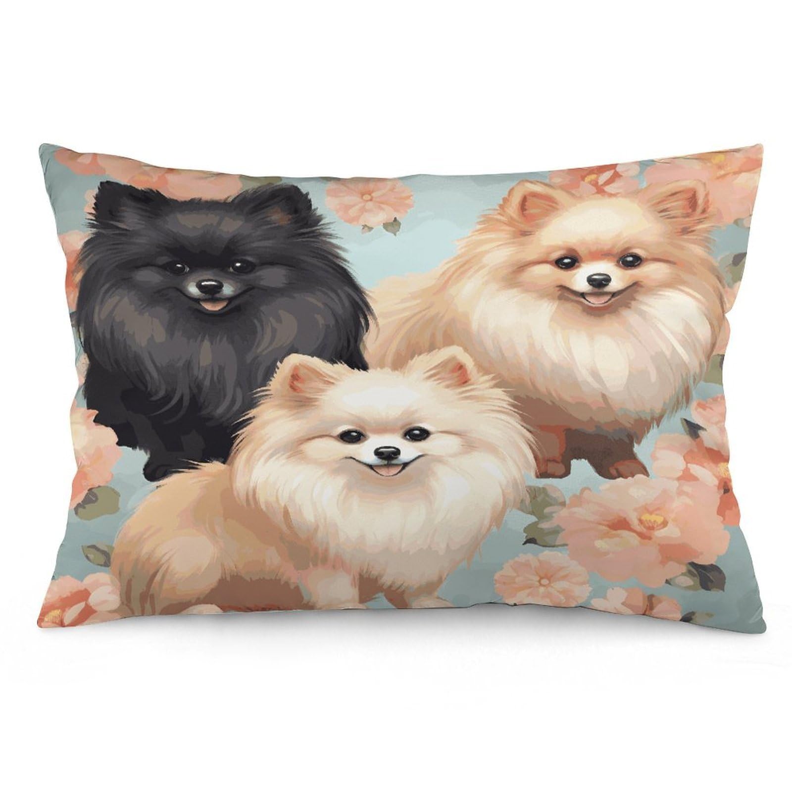 Pomeranians Pattern Throw Pillow Covers with Silent Zipper Polyester Pillow Protectors Removable Pillow Cases Soft Pillowcase Cozy Pillow Sham Cushion Cover for Sofa Car Bed 12 "x20