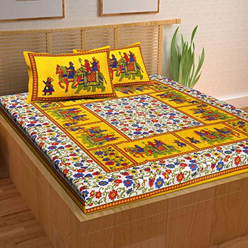 Bedzone 100% Pure Cotton Printed King Size Double Bed Bedsheet With 2 Pillow Cover