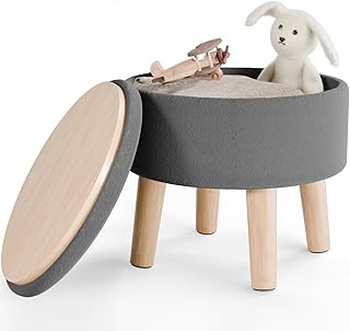 Poofzy Small Ottoman with Storage, Small Foot Stool Ottoman with Wood Legs, Velvet Foot Rest for Couch, Living Room and Bedroom - Gray