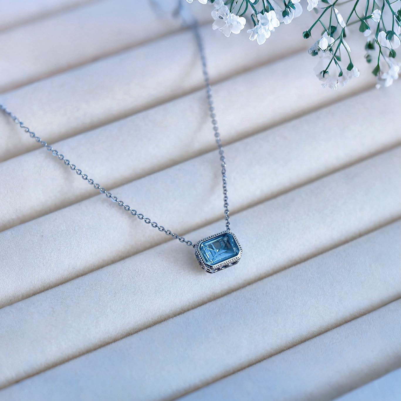 925 Sterling Silver Dainty Necklace with Topaz – Delicate Pendant