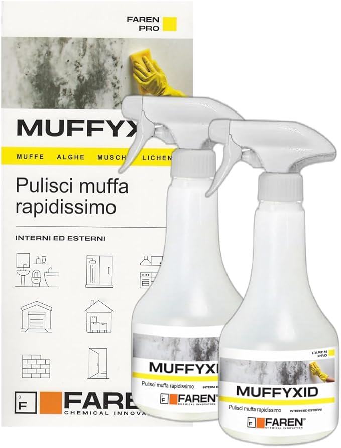 Faren MUFFYXID, Limpiador de Moho de Acción Rápida, Eliminación Eficaz de Hongos y Algas, Higienizante Potente, 500 ml (500ml X 2)