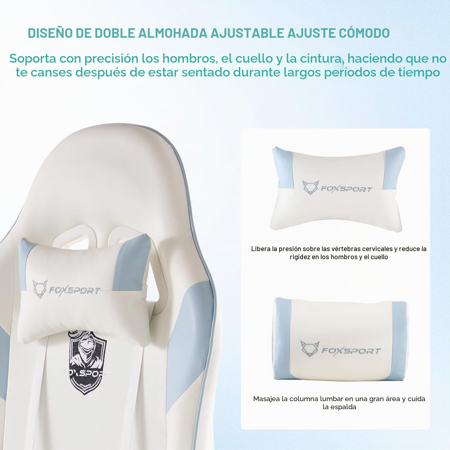 K IKIDO Silla de Gaming, ergonómica, Silla de Oficina Regulable en Altura, con reposapiés, inclinación de 155°, con reposacabezas y cojín Lumbar, para casa y Oficina (Azul)