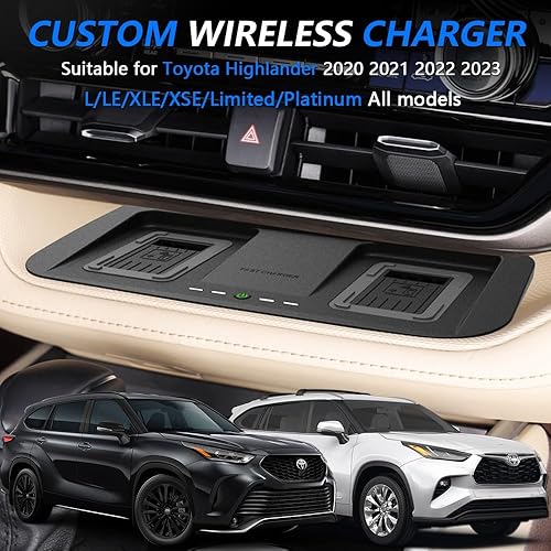 Miniatura 3 de Cargador inalámbrico para Toyota Highlander 2023 2022 2021 2020 Cargador de carga de coche, alfombrilla de carga inalámbrica de 15 W para Toyota
