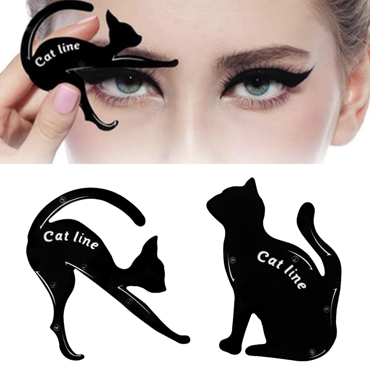Goodern2Pack Eyeliner Stencils for Cat Eye,Eyeliner Tool Template,Winged Eyeliner&Smokey Eyeshadow Applicators Shaper Tool,Guide Cat Eyeliner Sticker Eyebrow Pencil Stencil 10 Different Effects