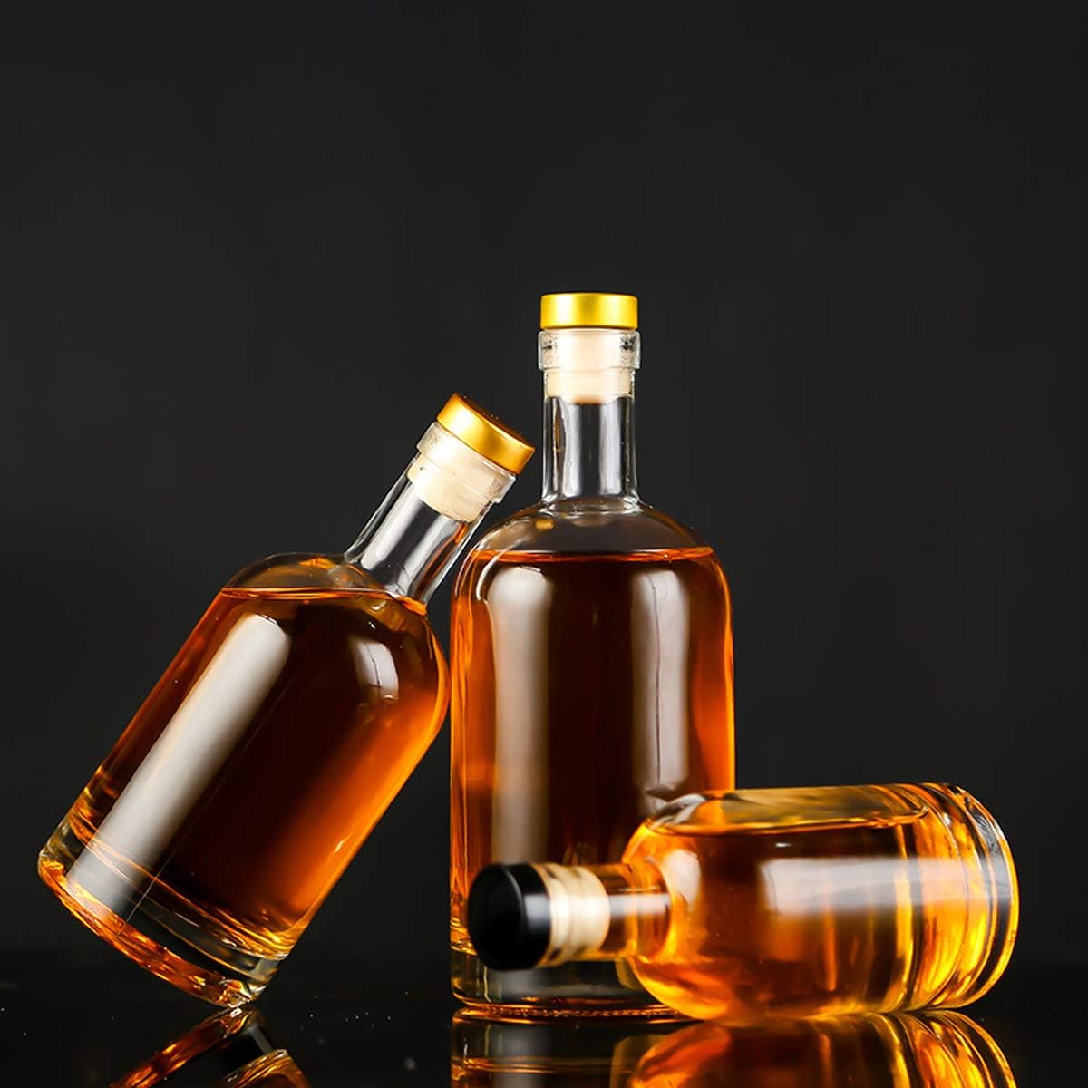 Clear Glass Bottles 6 oz - 200ml [Pack of 6] for Wine Beverages Drinks Oil Vinegar Kombucha Beer Water Soda with Cork Stopper Airtight Lid