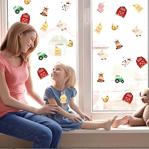 Miniatura 3 de Kreatwow Confeti de baby shower de animales de granja para mesa, rojo para niñas, calcomanías temáticas de animales de granja para baby shower,