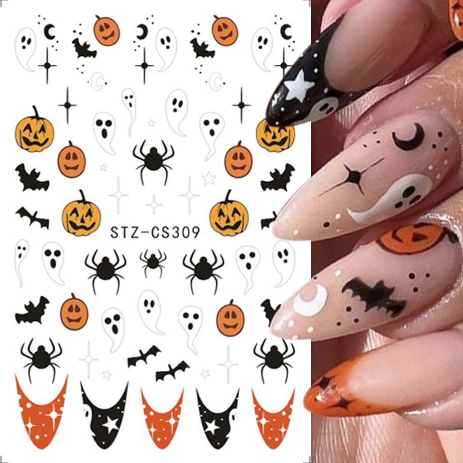JMEOWIO Nagelsticker-Set „Halloween Süßer Geisterstern“ – 4 Blätter Selbstklebende Nail Art Aufkleber Für DIY-Nageldesign