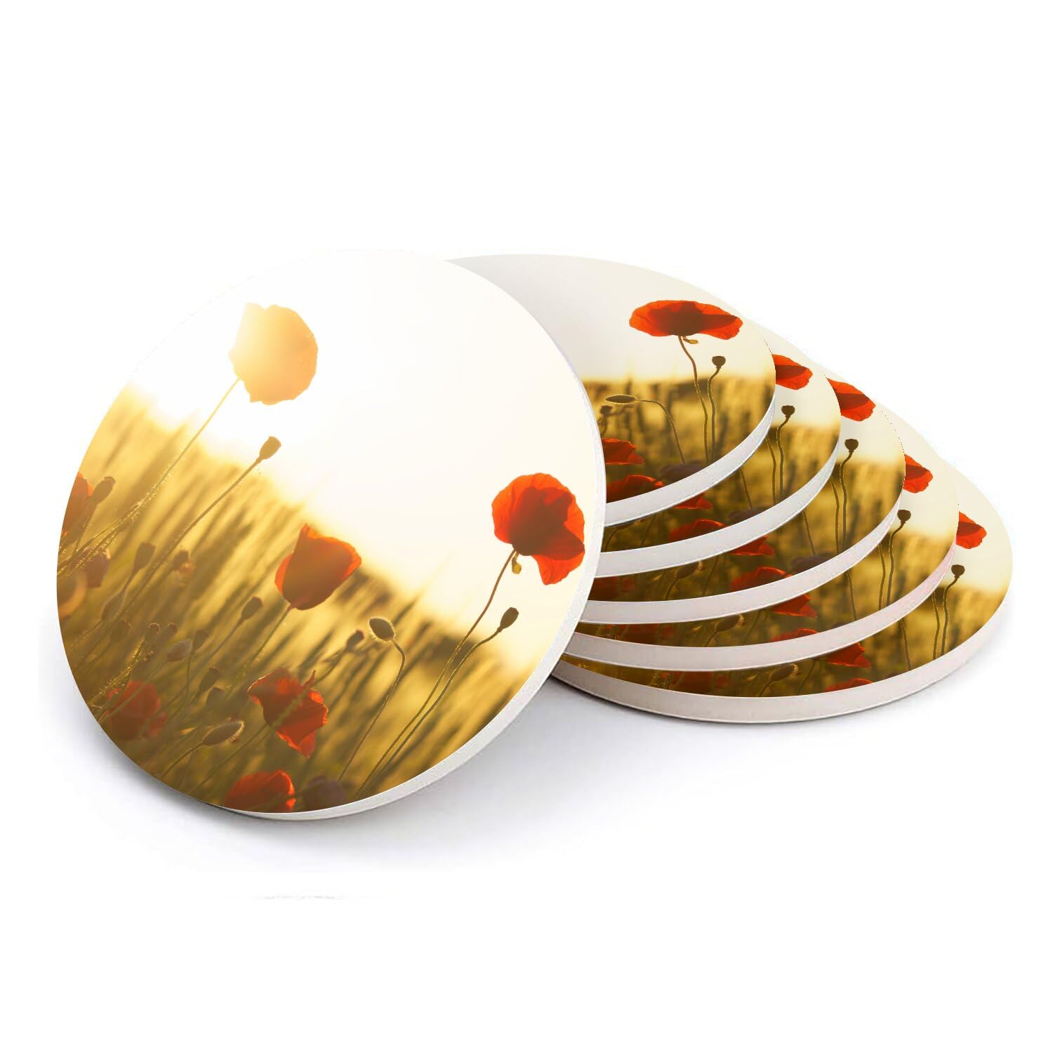 Sous-verre ronds en céramique Coquelicot table cuisine lot de 6 dessous de verre fleur