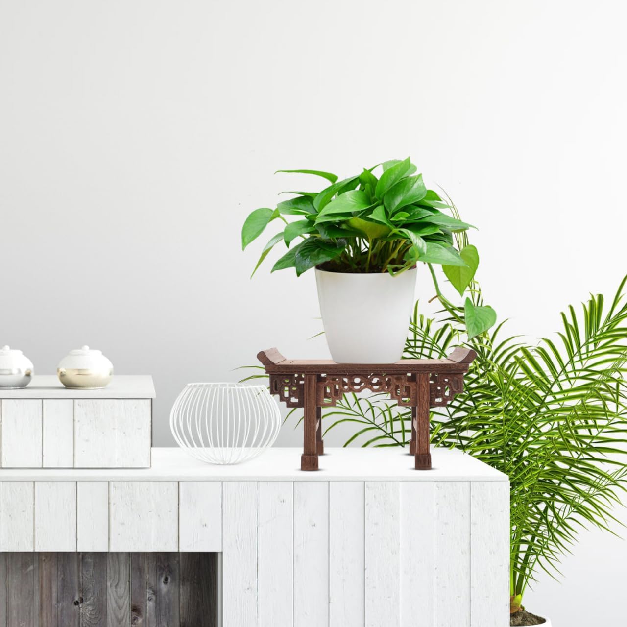 POPETPOP Wooden Display Stand Vase Base Rectangular Flowerpot Stand for Buddha Statue Home Decor Accent 9.05 X 4.84 X 3.54 in Wooden Pedestal for Shelf Table Office