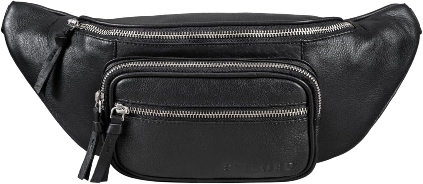 STILORD "Brodie" Crossbody Belt Bag Leather Large Vintage Bum Bag for Men Women Hip Bag Modern Belt Pouch for Jogging Festival Travel Genuine Leather Colour:Black - Image 3