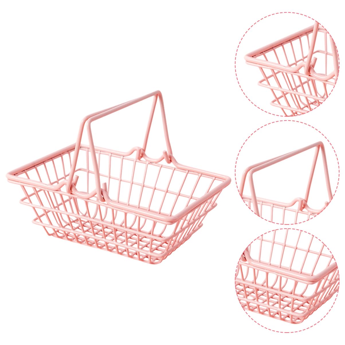 Cesta de Compra de Metal Rosa con Asa, 2 Piezas, para Artículos Varios