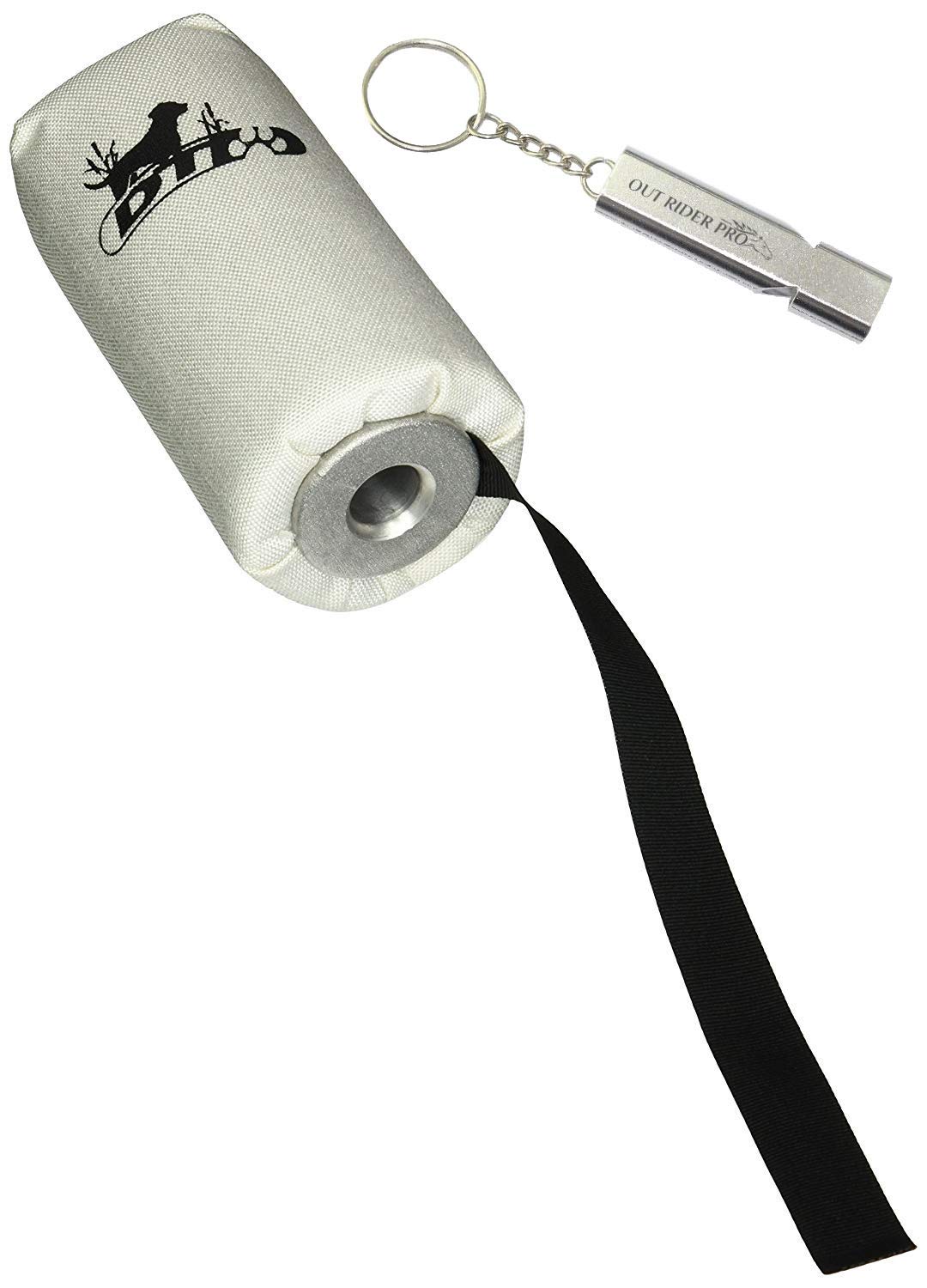 D.T. Systems Super-Pro Dog Training Launcher Dummy, Bright White with Black Streamer with Free Out Rider Pro Whistle