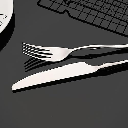 Miniatura 7 de JASHII Juego de cubiertos de acero inoxidable 18/10 de alta resistencia con mango único para 4, cubiertos modernos para el hogar, aptos para