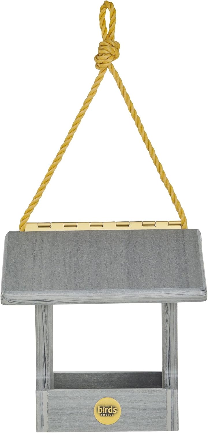 Birds Choice Modern Farmhouse Small Hopper Bird Feeder, Driftwood – Includes Nylon Hanging Rope, 1.5 lbs. Seed Capacity, Made in USA