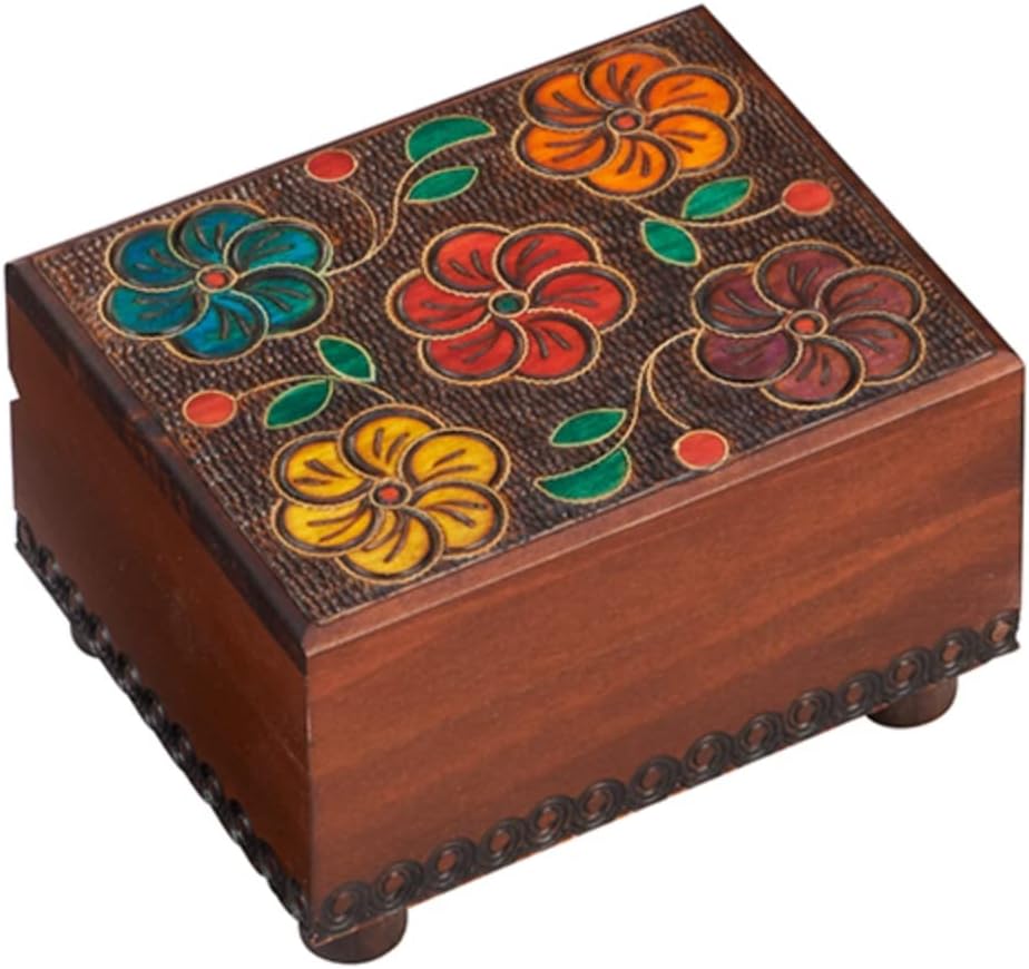 Handmade Secret Opening Trick Floral Wood Box Linden Wood Flowers Keepsake Made in Poland