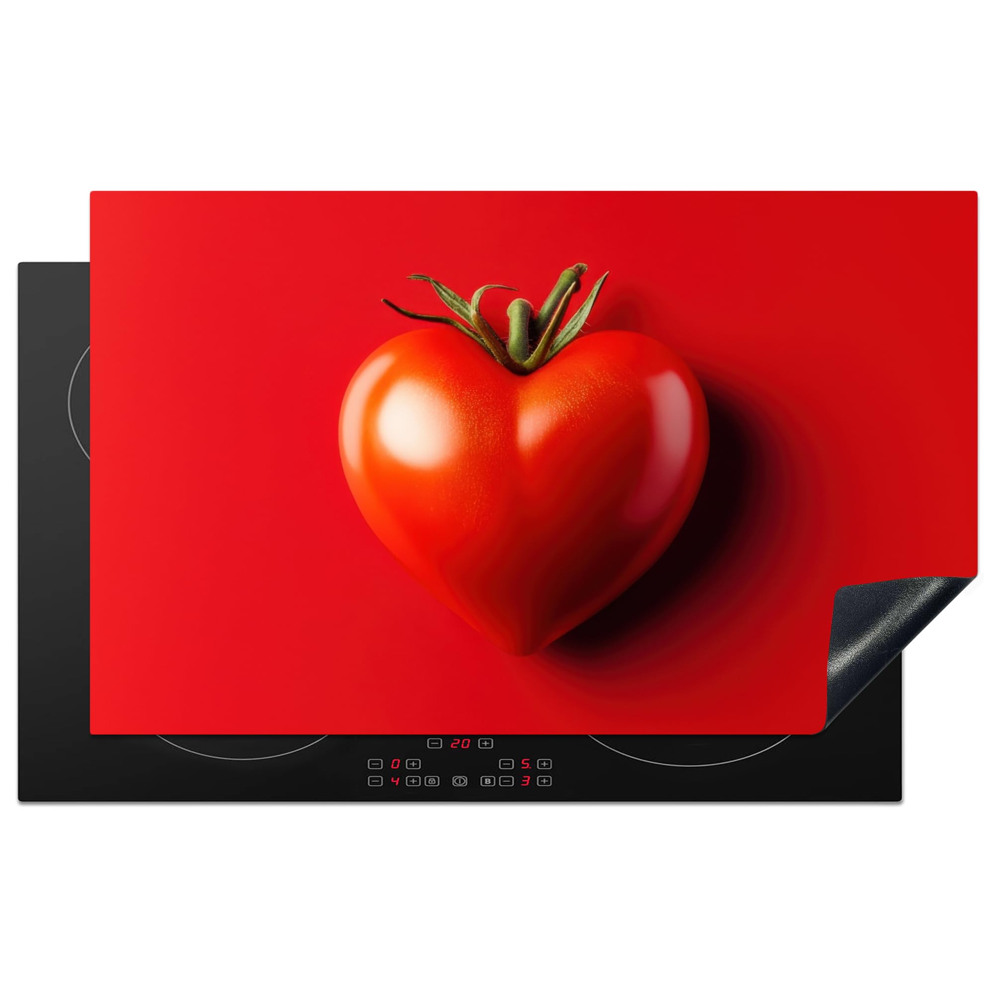 KitchenYeah© Induction Hob Protector Mat 20.5"x33.5" / 85x52 cm Stove Cap Top Cover Kitchen Cooker Covers for Electric Hobs Vinyl Tomato - Red - Heart
