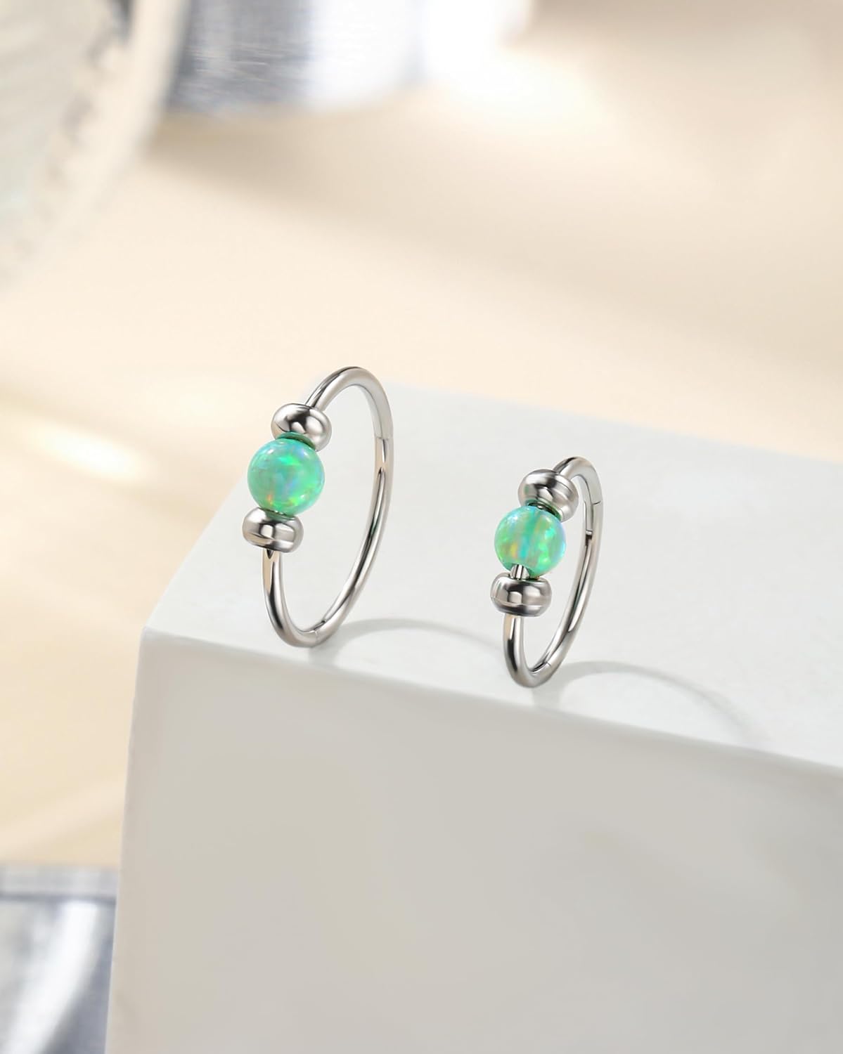 Jewseen 2PCS 316L Surgical Steel Nose Rings Hoop 18g 20g Opal Nose Rings for Women Septum Rings 8mm/10mm Nose Piercing Jewelry Cartilage Earring - Image 6