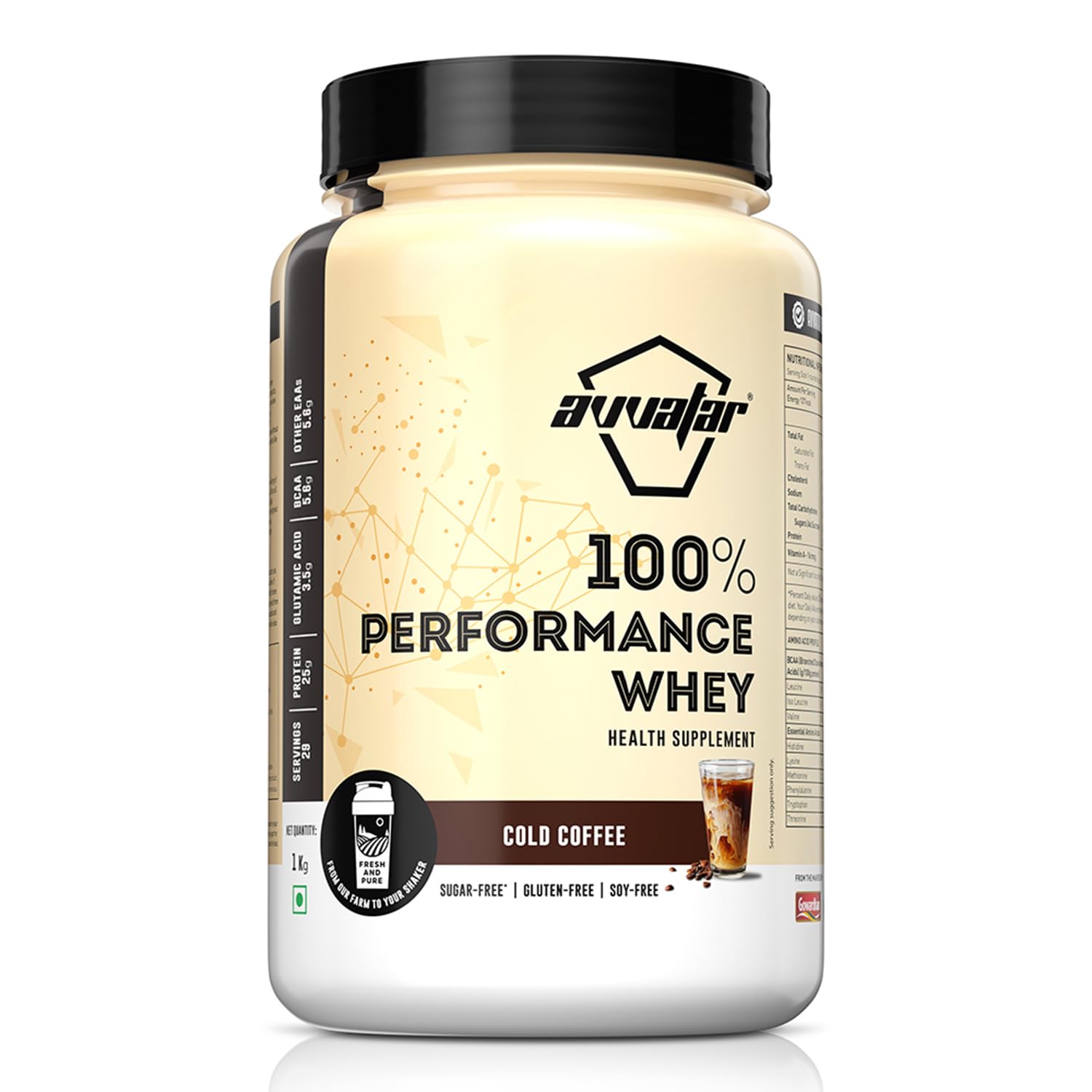 avvatar PERFORMANCE WHEY PROTEIN | 1Kg | Cold Coffee Flavour | 25g Protein | 29 Servings