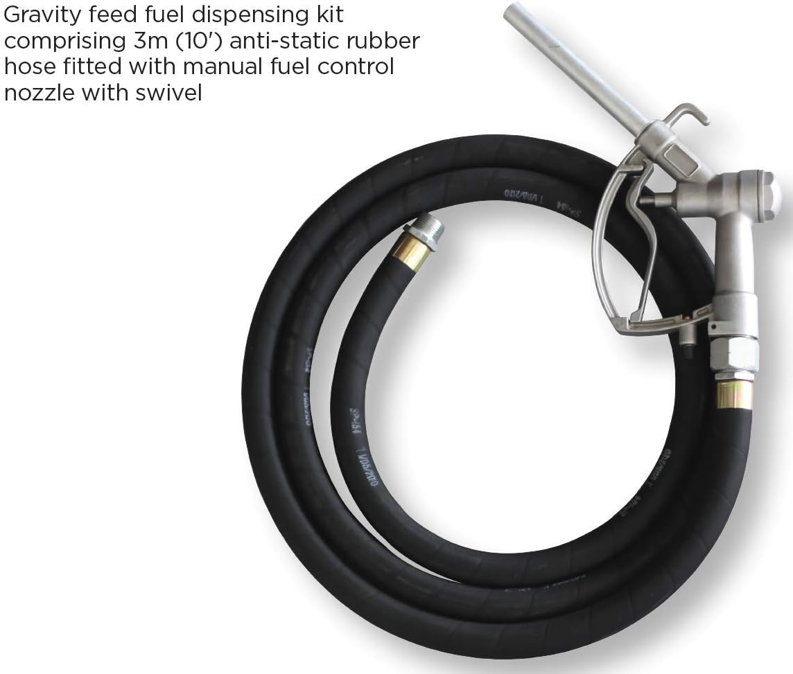 Groz 1" NPT Fuel Hose Kit with Manual Nozzle, 10ft Anti-Static Rubber Hose, Continuous Flow Switch, Gas Caddy Replacement Hose for Diesel Gasoline