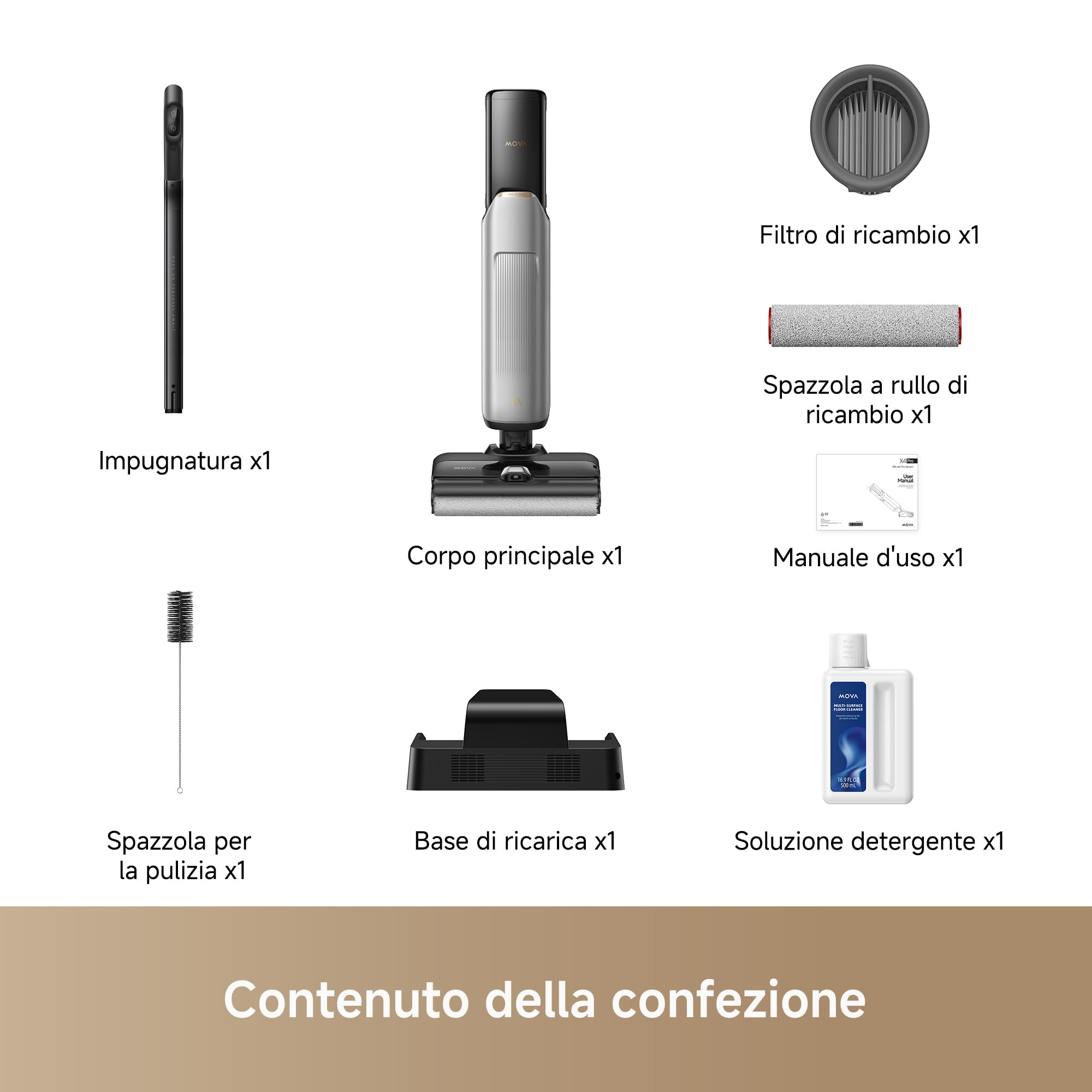 Mova X4 Pro Aspirapolvere Lavapavimenti Senza Fili, 20000Pa, Design Piatto 180°, Lavaggio Acqua Calda 100 °C, Autopulente, Antigroviglio, Regolazione Automatica, Stazione di Ricarica